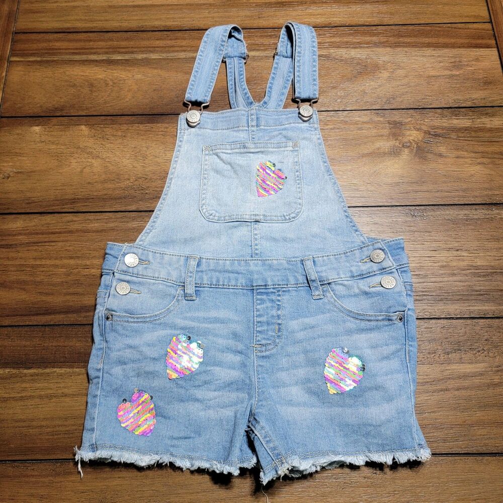 Justice Denim Shorts Overalls Shortalls - Size Youth 10